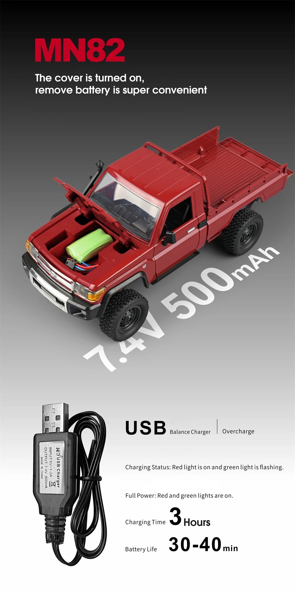 Toyota Land Cruiser MN82 RC Car Crawler – 1:12 Scale 2.4G 4WD Off-Road Truck
