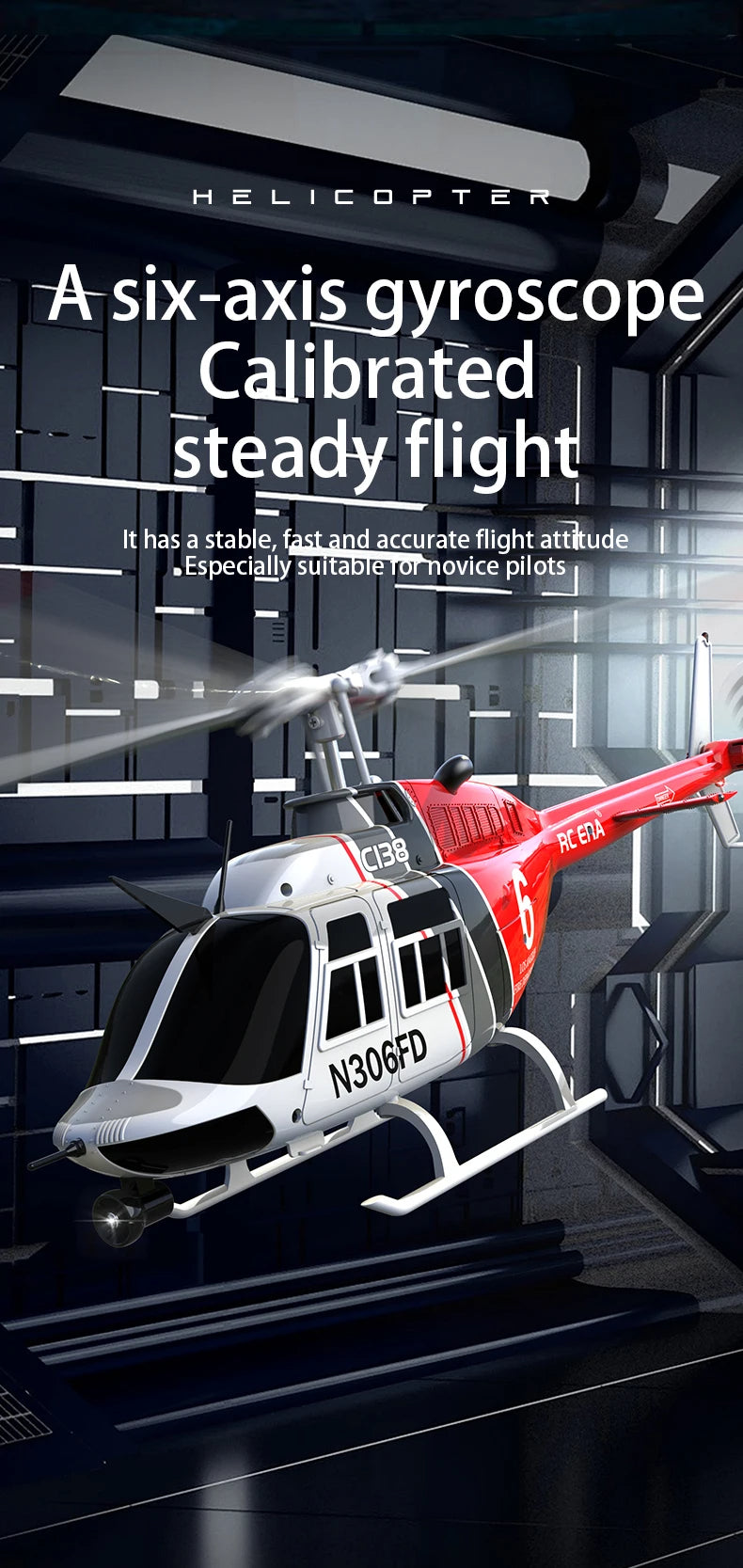 C138 RC Helicopter Bell 206 Model 1:33 Scale 2.4GHz 6-Axis Gyro Altitude Hold RT