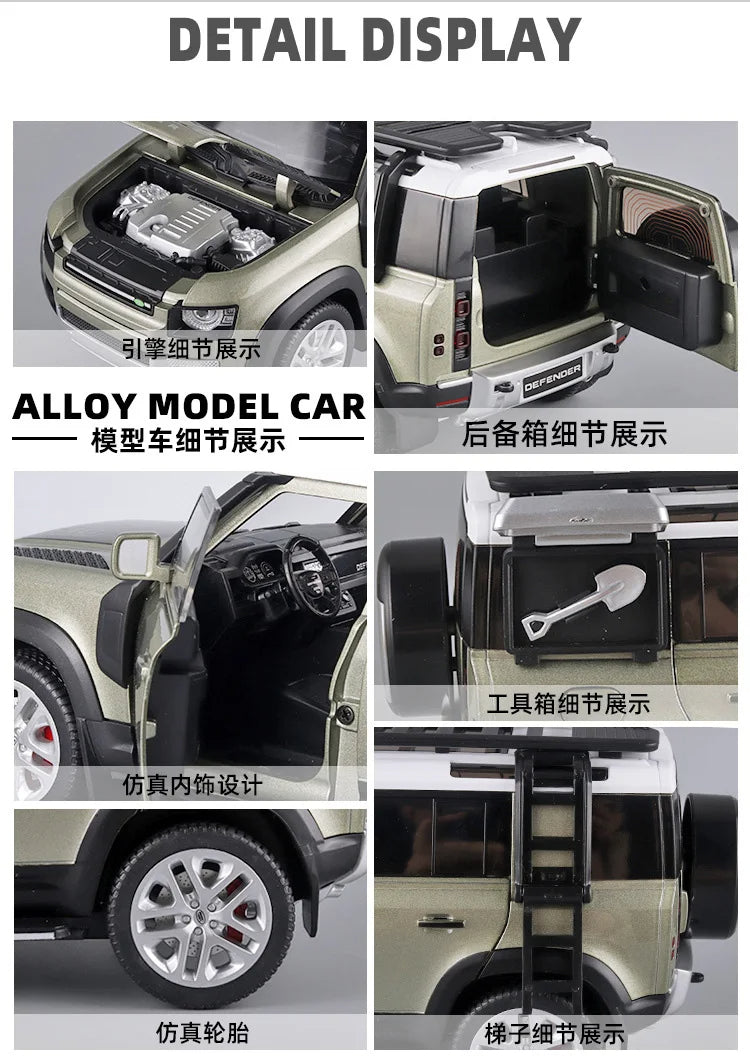 1:18 Land Rover Defender 110 Diecast Model Car – Alloy SUV with Sound & Light Collectible Toy Gift