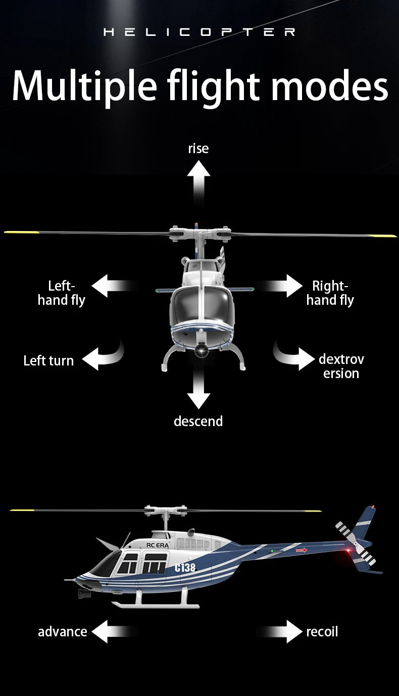C138 RC Helicopter Bell 206 Model 1:33 Scale 2.4GHz 6-Axis Gyro Altitude Hold RT