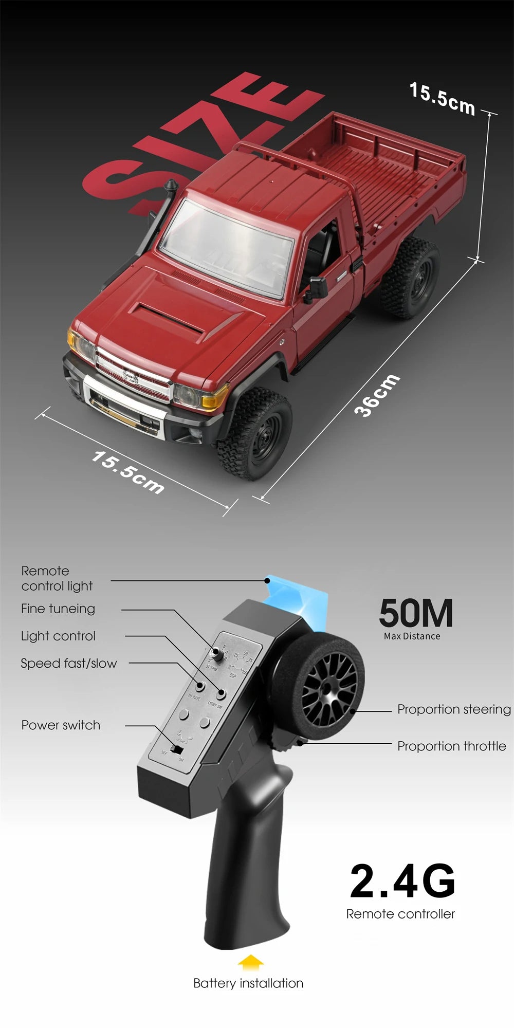 Toyota Land Cruiser MN82 RC Car Crawler – 1:12 Scale 2.4G 4WD Off-Road Truck