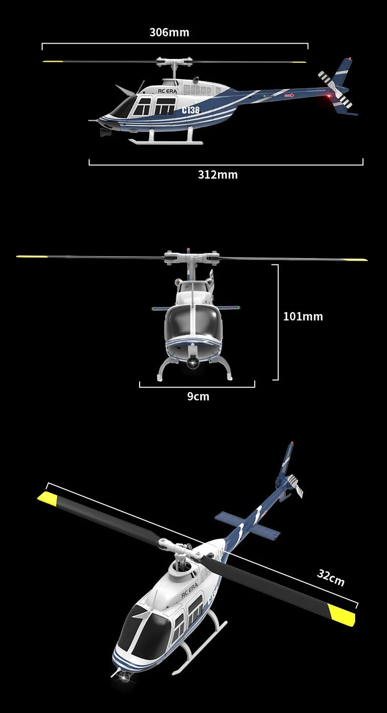 C138 RC Helicopter Bell 206 Model 1:33 Scale 2.4GHz 6-Axis Gyro Altitude Hold RT