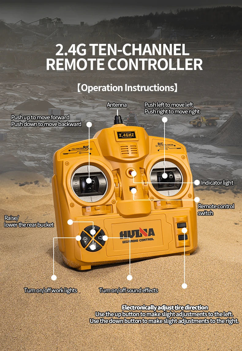 HuiNa 1573 1/14 RC Dump Truck 10CH Alloy Construction Vehicle Remote Control