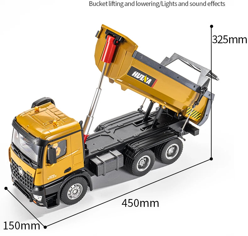 HuiNa 1573 1/14 RC Dump Truck 10CH Alloy Construction Vehicle Remote Control