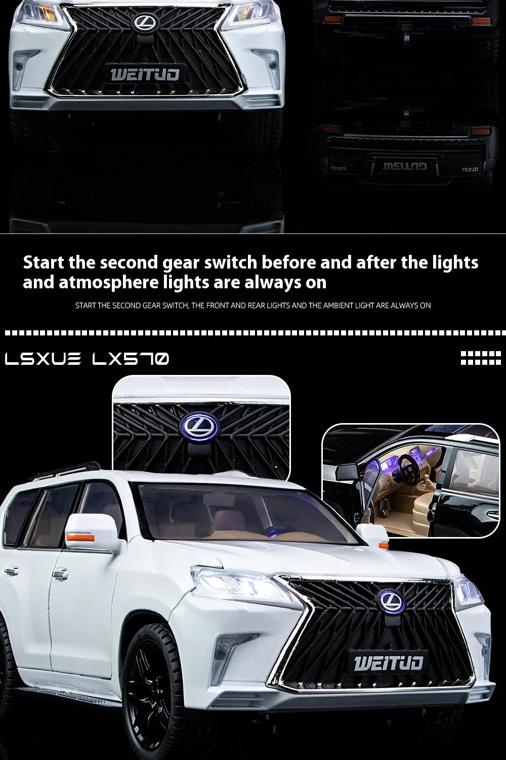 1:18 Lexus LX570 Diecast SUV Model Car – Large Alloy Off-Road Vehicle with Sound & Light