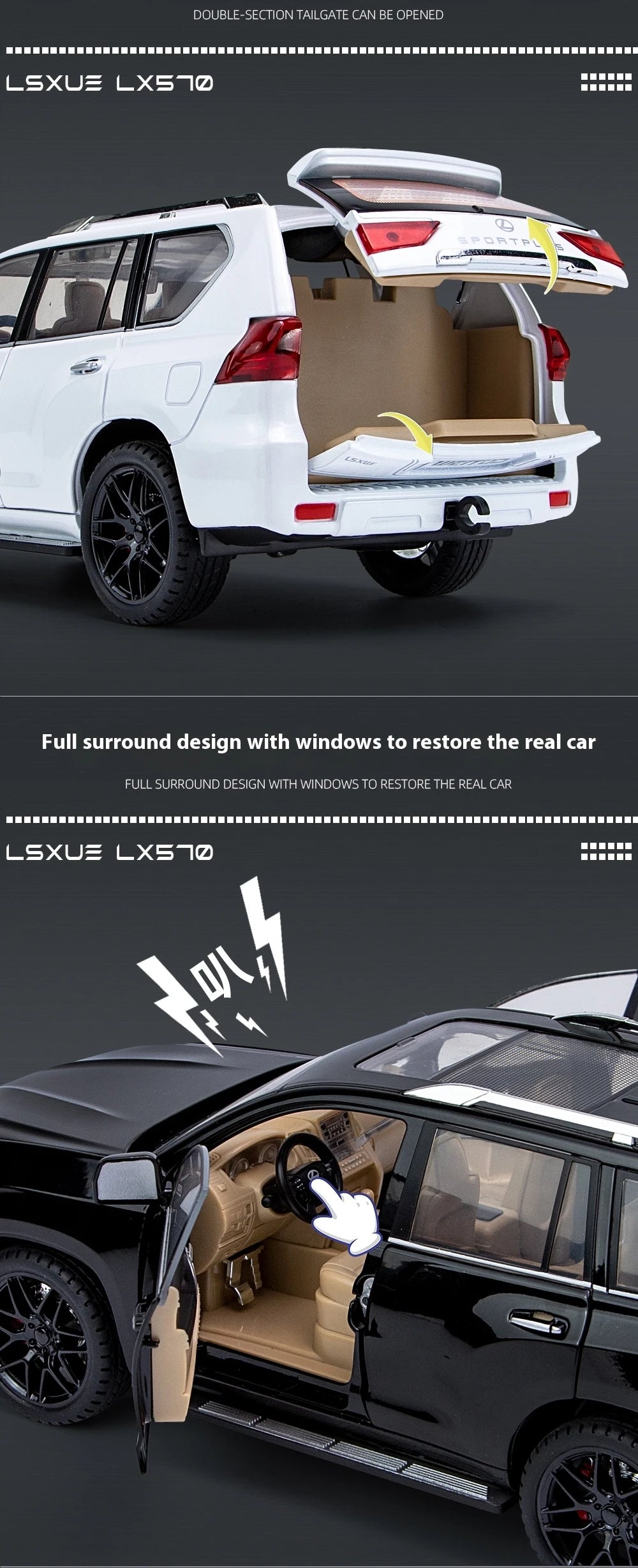 1:18 Lexus LX570 Diecast SUV Model Car – Large Alloy Off-Road Vehicle with Sound & Light