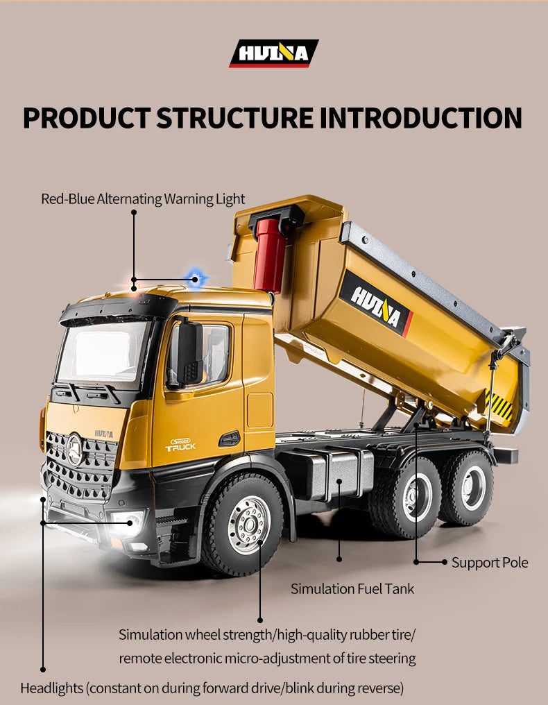 HuiNa 1573 1/14 RC Dump Truck 10CH Alloy Construction Vehicle Remote Control