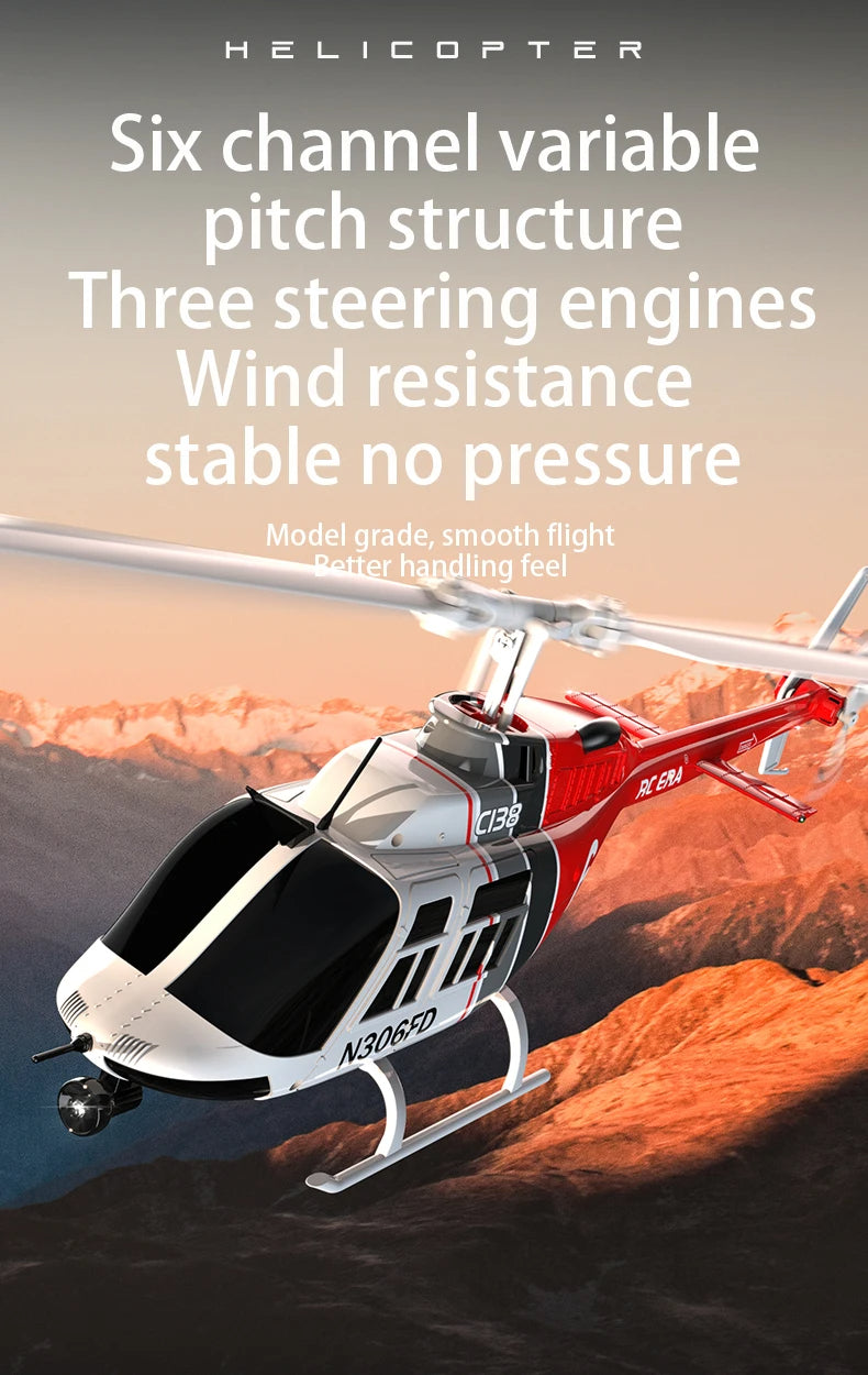 C138 RC Helicopter Bell 206 Model 1:33 Scale 2.4GHz 6-Axis Gyro Altitude Hold RT