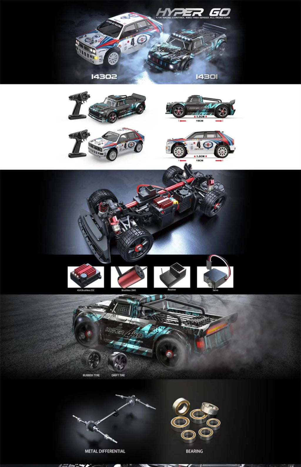 MJX Hyper Go 14301 1:14 RC Car 2.4G High Speed Drift Rally Car Brushless 4WD Off