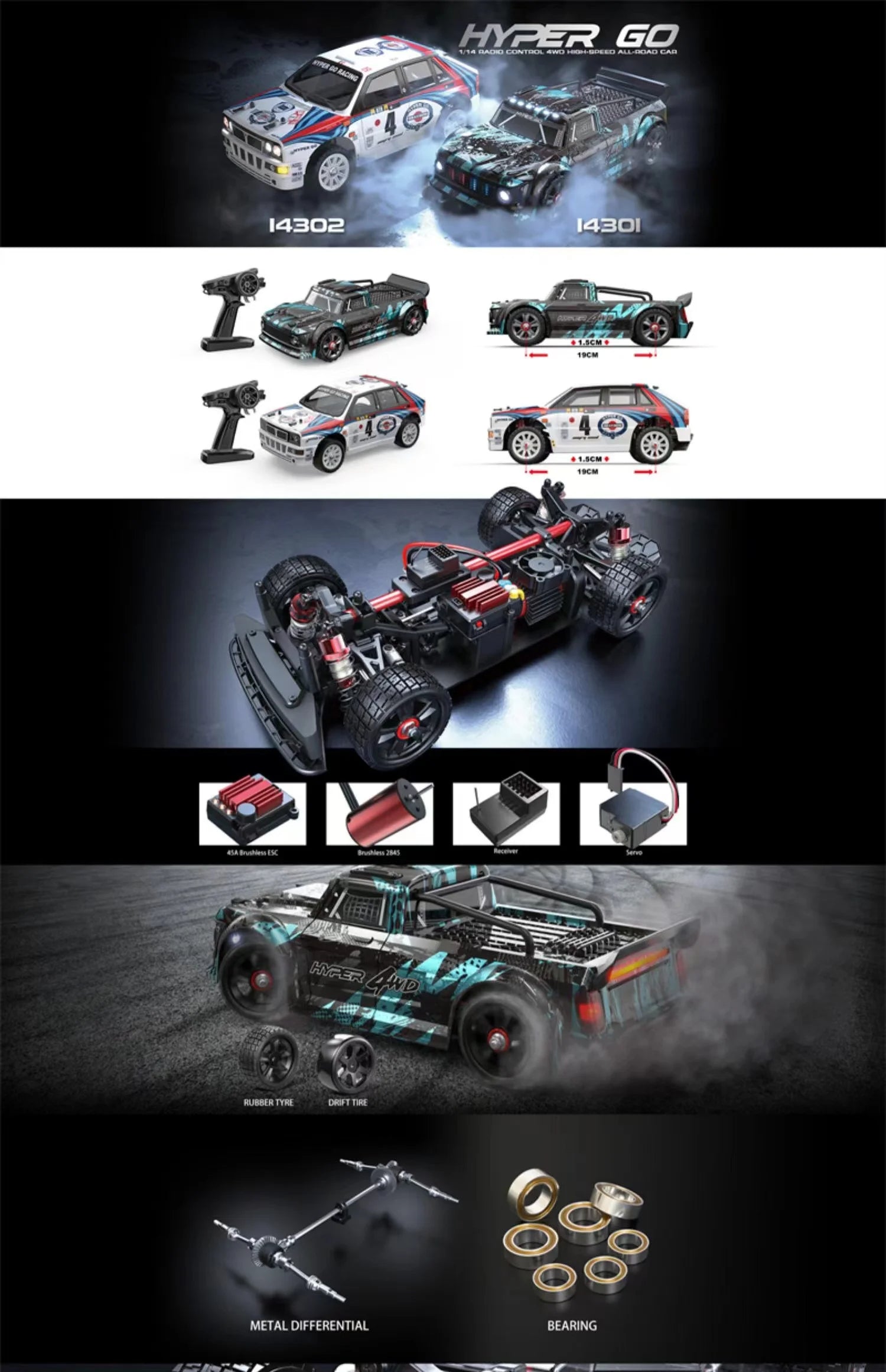 MJX Hyper Go 14301 1:14 RC Car 2.4G High Speed Drift Rally Car Brushless 4WD Off