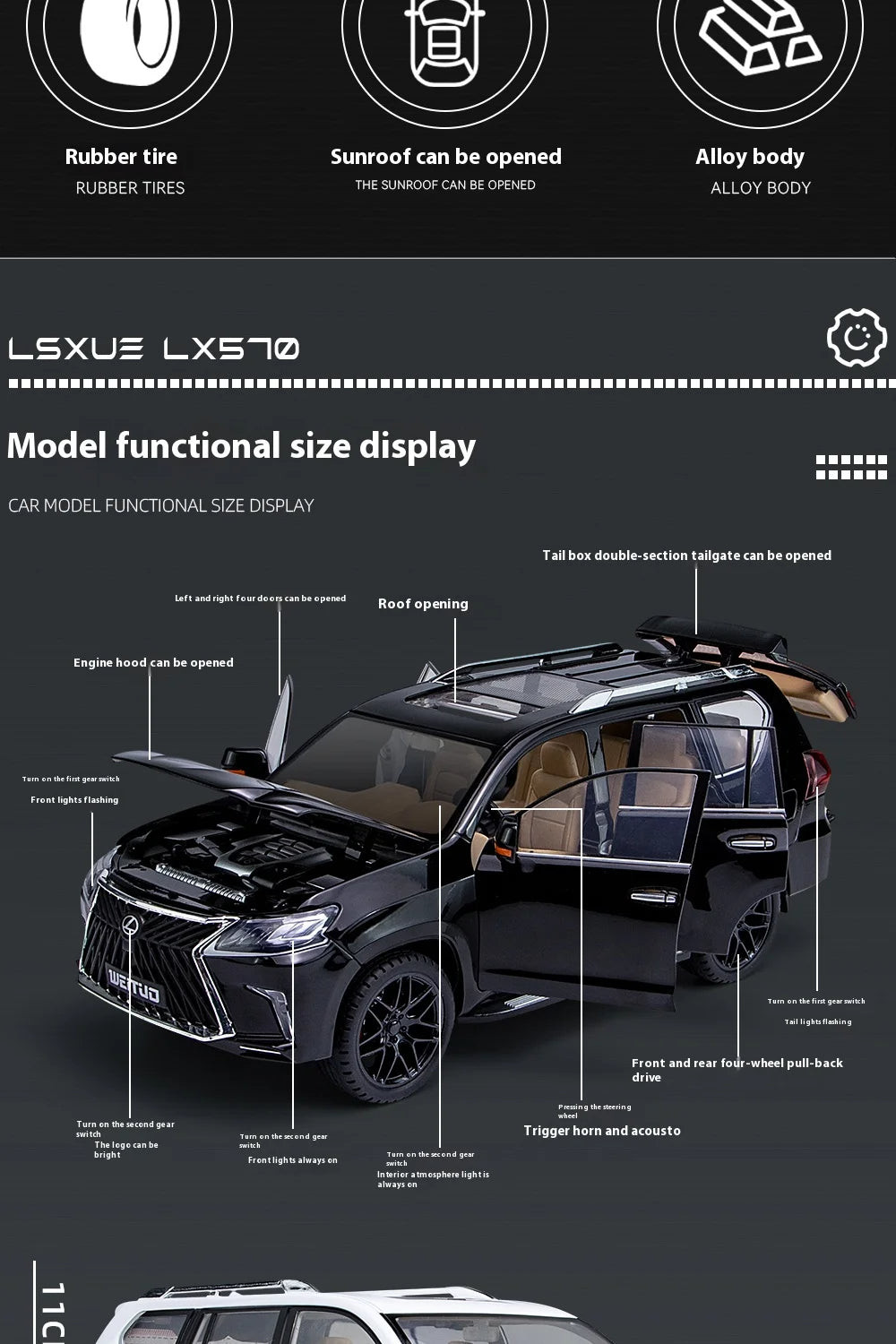 1:18 Lexus LX570 Diecast SUV Model Car – Large Alloy Off-Road Vehicle with Sound & Light