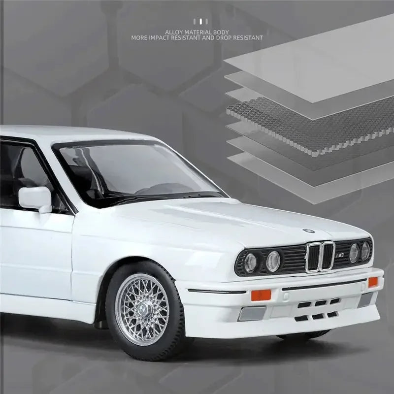 1:24 1988 BMW M3 E30 Diecast Alloy Model Car – Sound & Light Collectible Sports Car