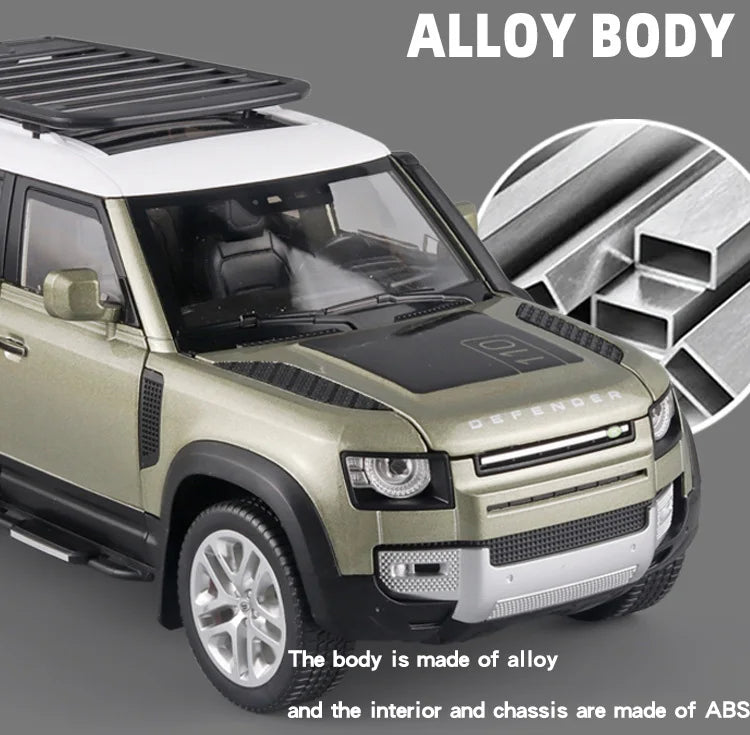 1:18 Land Rover Defender 110 Diecast Model Car – Alloy SUV with Sound & Light Collectible Toy Gift