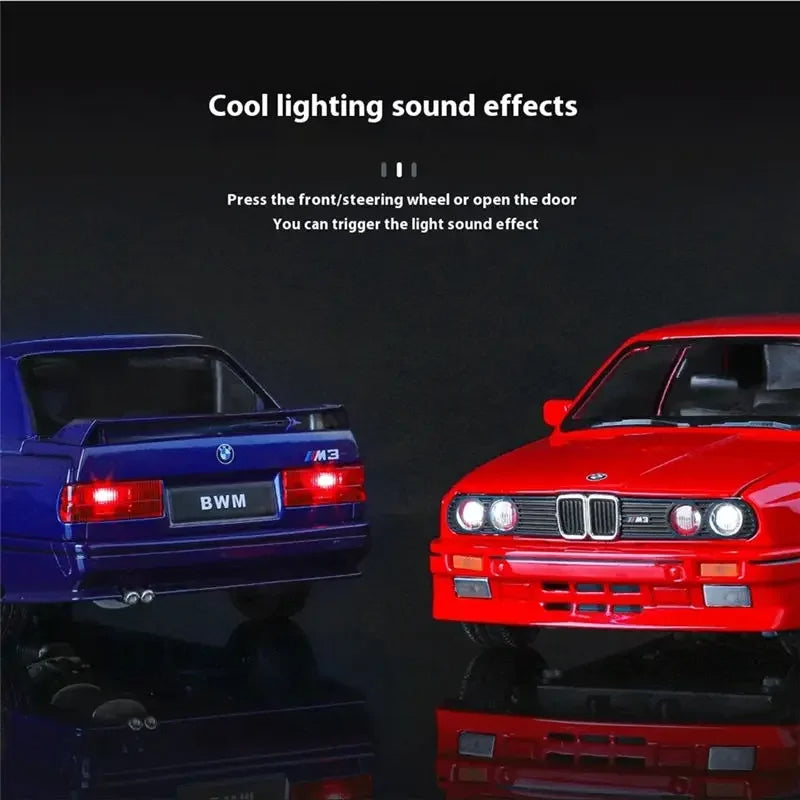 1:24 1988 BMW M3 E30 Diecast Alloy Model Car – Sound & Light Collectible Sports Car