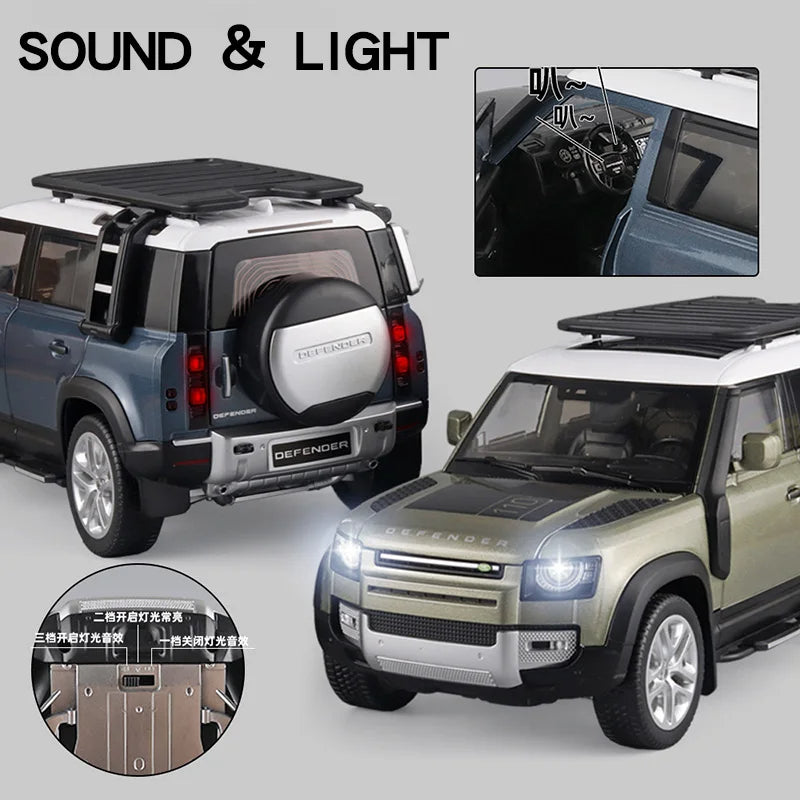 1:18 Land Rover Defender 110 Diecast Model Car – Alloy SUV with Sound & Light Collectible Toy Gift