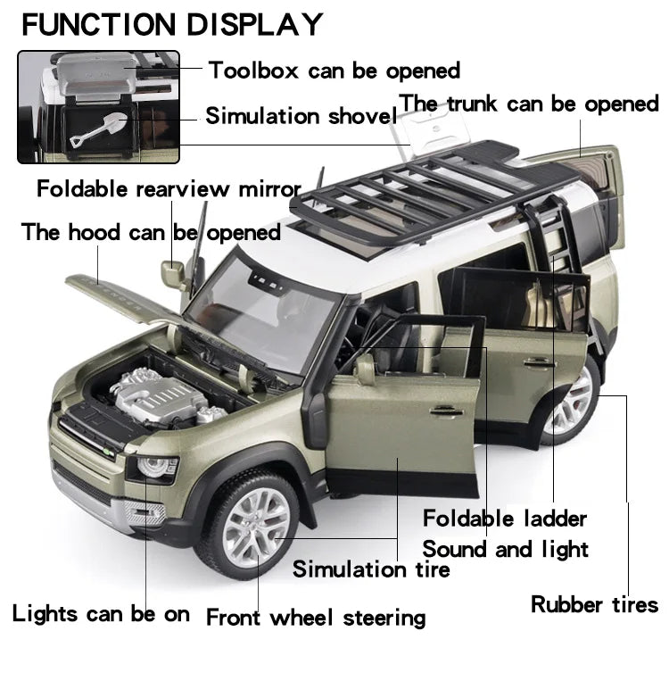 1:18 Land Rover Defender 110 Diecast Model Car – Alloy SUV with Sound & Light Collectible Toy Gift
