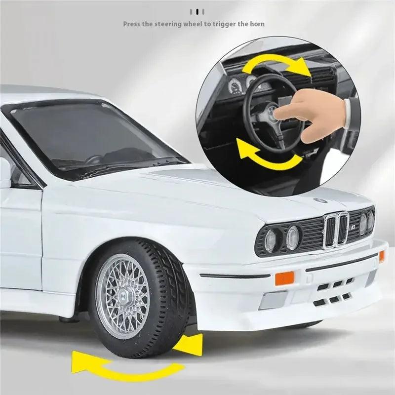 1:24 1988 BMW M3 E30 Diecast Alloy Model Car – Sound & Light Collectible Sports Car