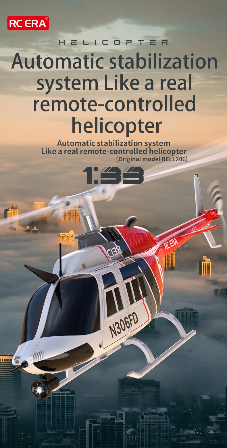 C138 RC Helicopter Bell 206 Model 1:33 Scale 2.4GHz 6-Axis Gyro Altitude Hold RT
