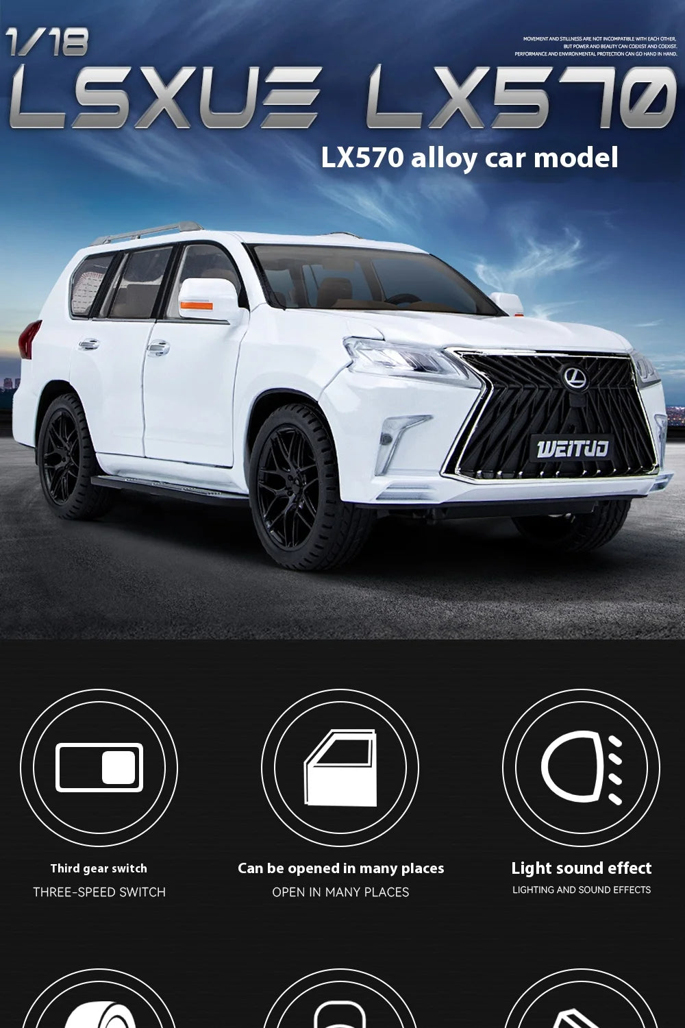 1:18 Lexus LX570 Diecast SUV Model Car – Large Alloy Off-Road Vehicle with Sound & Light
