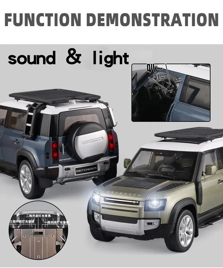 1:18 Land Rover Defender 110 Diecast Model Car – Alloy SUV with Sound & Light Collectible Toy Gift