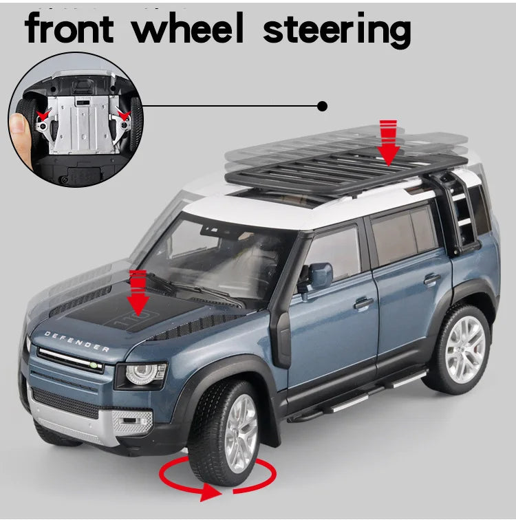 1:18 Land Rover Defender 110 Diecast Model Car – Alloy SUV with Sound & Light Collectible Toy Gift