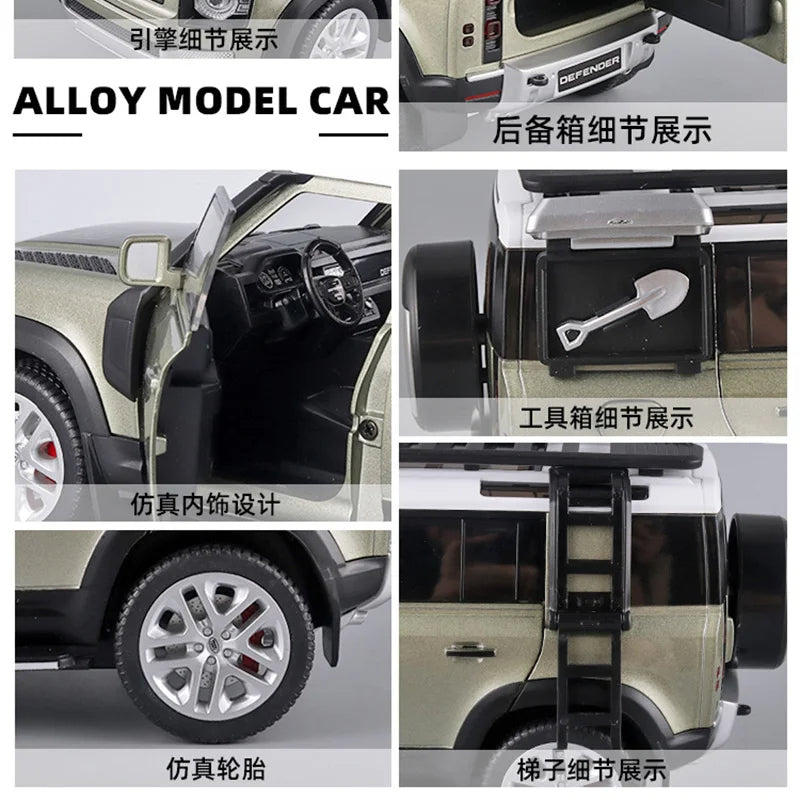 1:18 Land Rover Defender 110 Diecast Model Car – Alloy SUV with Sound & Light Collectible Toy Gift